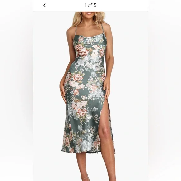 Floral Green Slip Dress - Picture 3 of 5